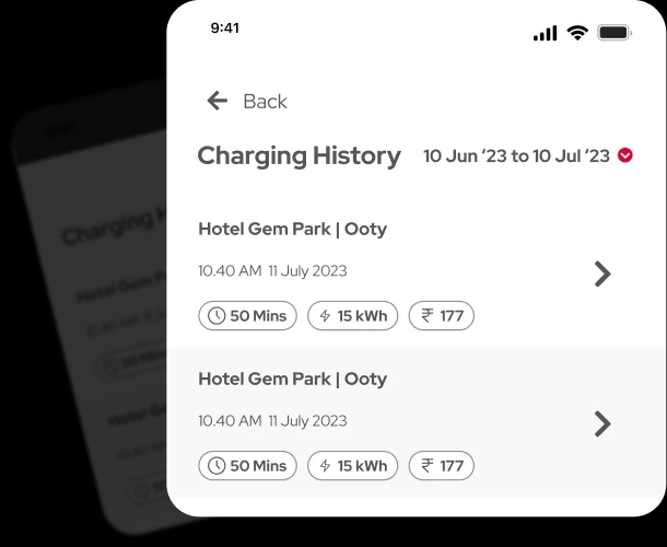 Zeon Charging Mobile App Charging History